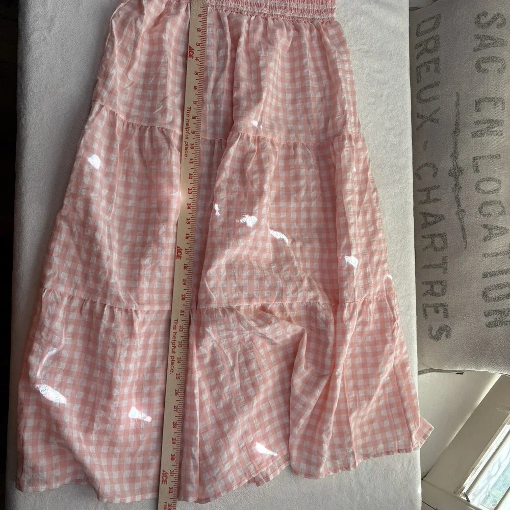 ZESICA Pink White Plaid Gingham Maxi Dress NWT Smocked Tiered Size L - Picture 6 of 12